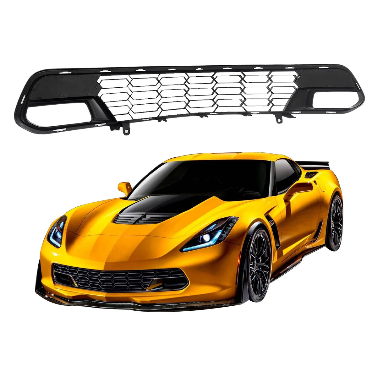 Camera Front C7 Bumper Corvette Black 14-19 For Gloss Lower Grille W/O Chevrolet
