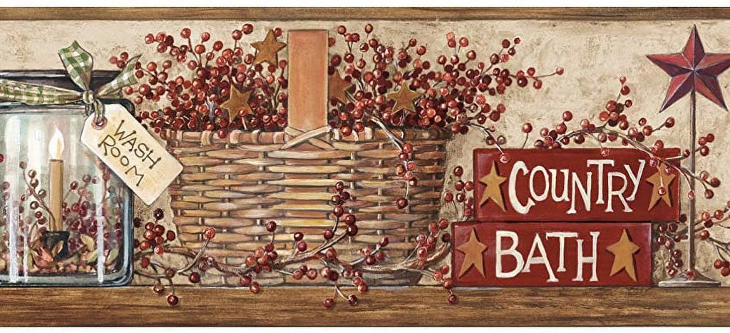 Country Outhouses Wallpaper Bath HK4648bd with Border 877245