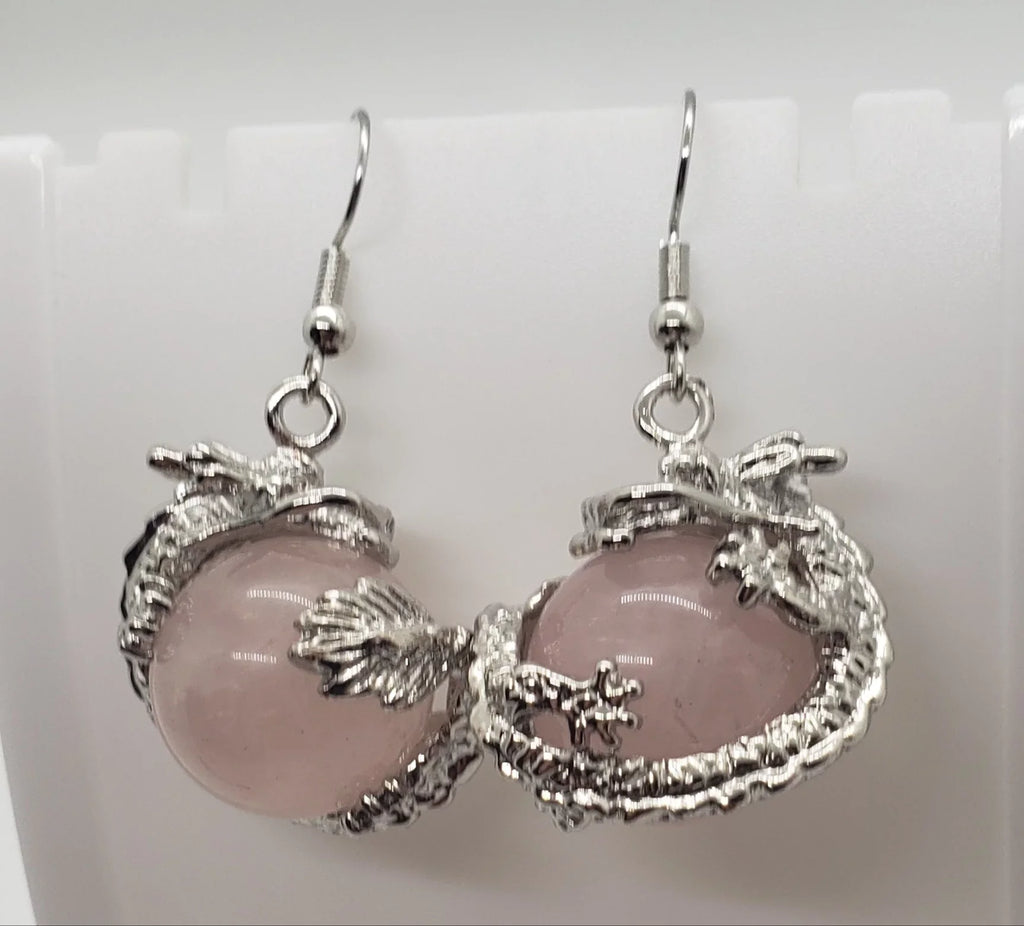 Quartz Earrings Natural Dragon Rose