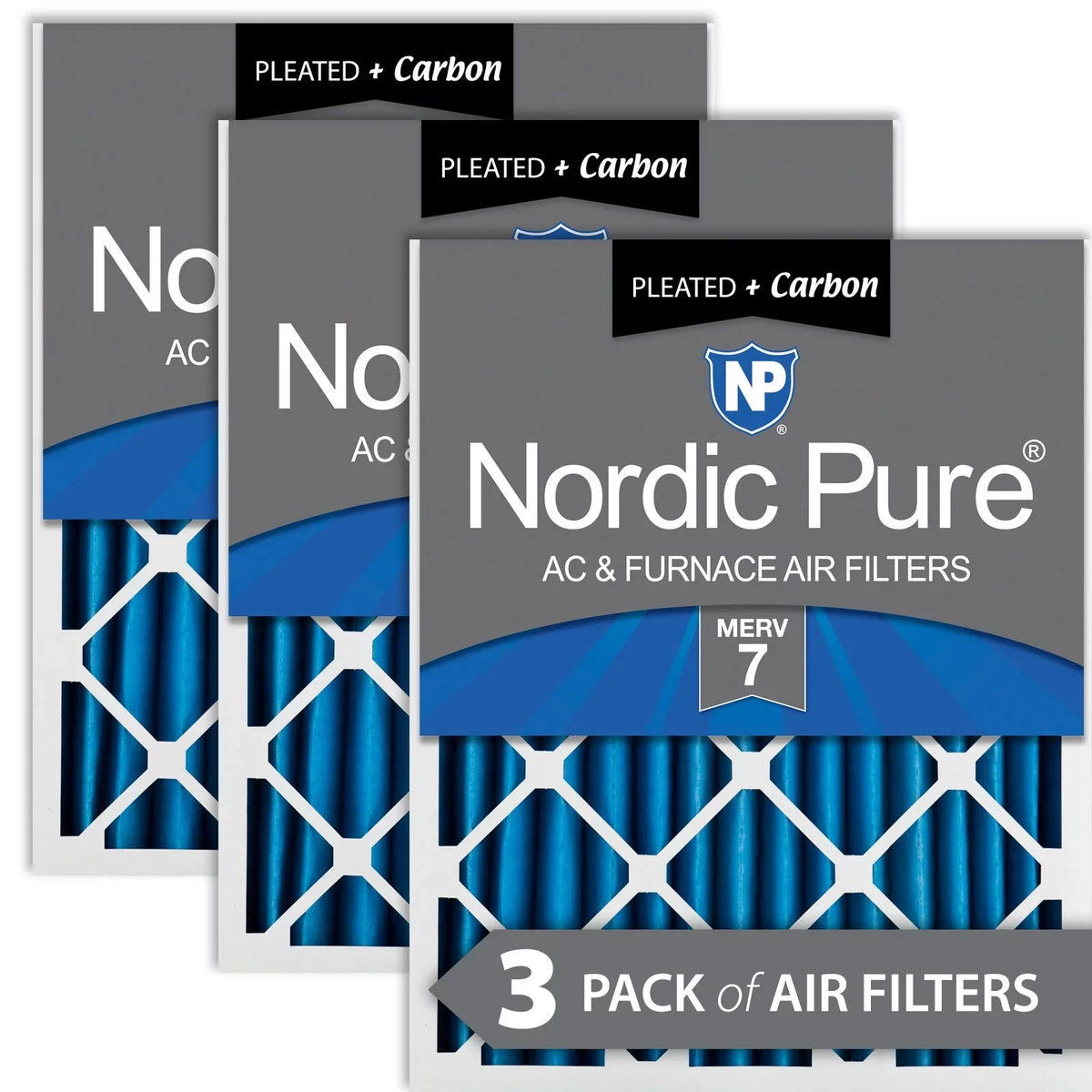 Pack Carbon Nordic 7 3 Pure Plus MERV Pleated 18x25x2 Filters Air