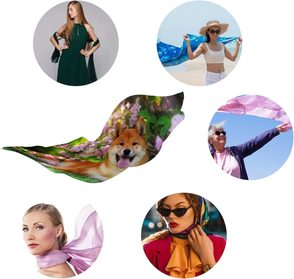 Women Neck Girls Flowers Silk Lying Wrap Hyjoy Scarves Long Lightweight for Scarf Shawl Dog In