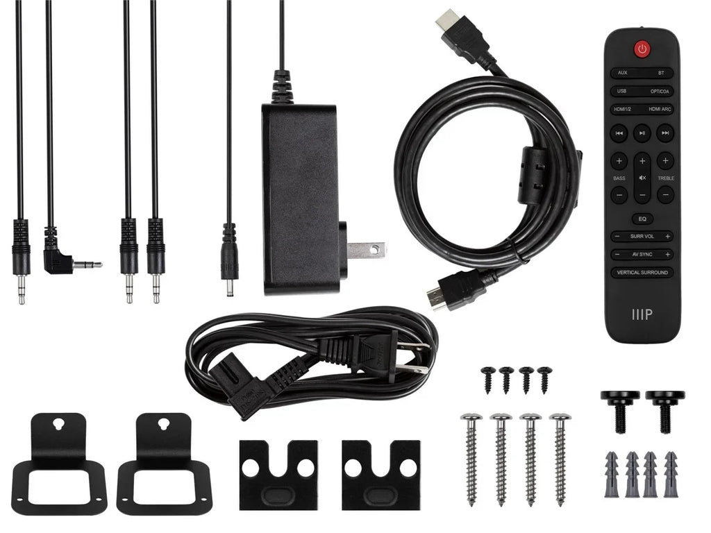 with Soundbar Inputs, Speakers, Atmos SB-600 Remote Wireless Subwoofer Monoprice Coax, Wireless eArc, 5.1.2 Toslink, & Bluetooth, Dolby HDMI Satellite