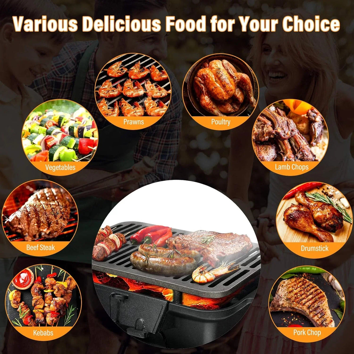 Regulating Fire Portable Picnic Grill Cooking Net, Cast Gate, Grilling Door, Patio Backyard Charcoal Perfect for Grill Camping with BBQ Air Grill Outdoor Hibachi Iron Double-sided Grill,