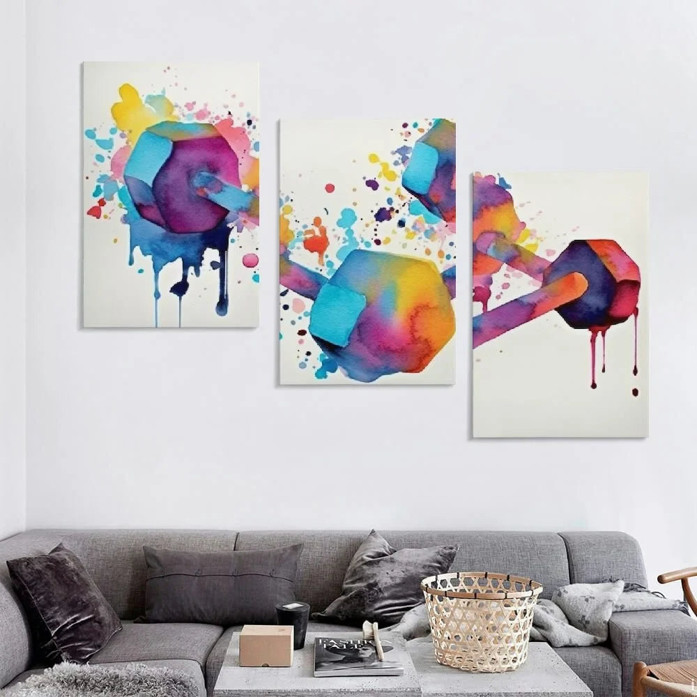 YIKUMA Printable Dumbbells Panels 12''x16''X3 Art Watercolor Digital Canvas art Art canvas Modern Workout Poster for 12x16x3pcs poster Two Gym living abstract medical wall Sport Download room Wall Art