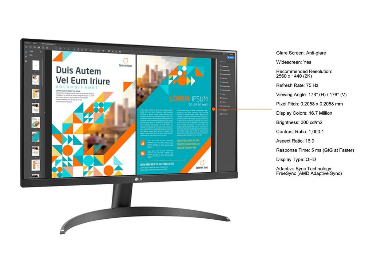 DisplayPort x FreeSync VESA 2560 75Hz QHD HDR10 24QP500-B 2K 1440 24" IPS Tilt AMD LG HDMI Monitor