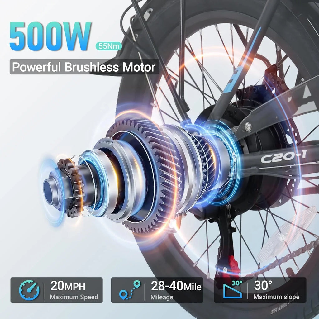 Electric Lithium Battery Stylish 500W Miles - 48V 20" Wheels, 40 Speed Bike VARUN Ebike Folding with and 20MPH Range for