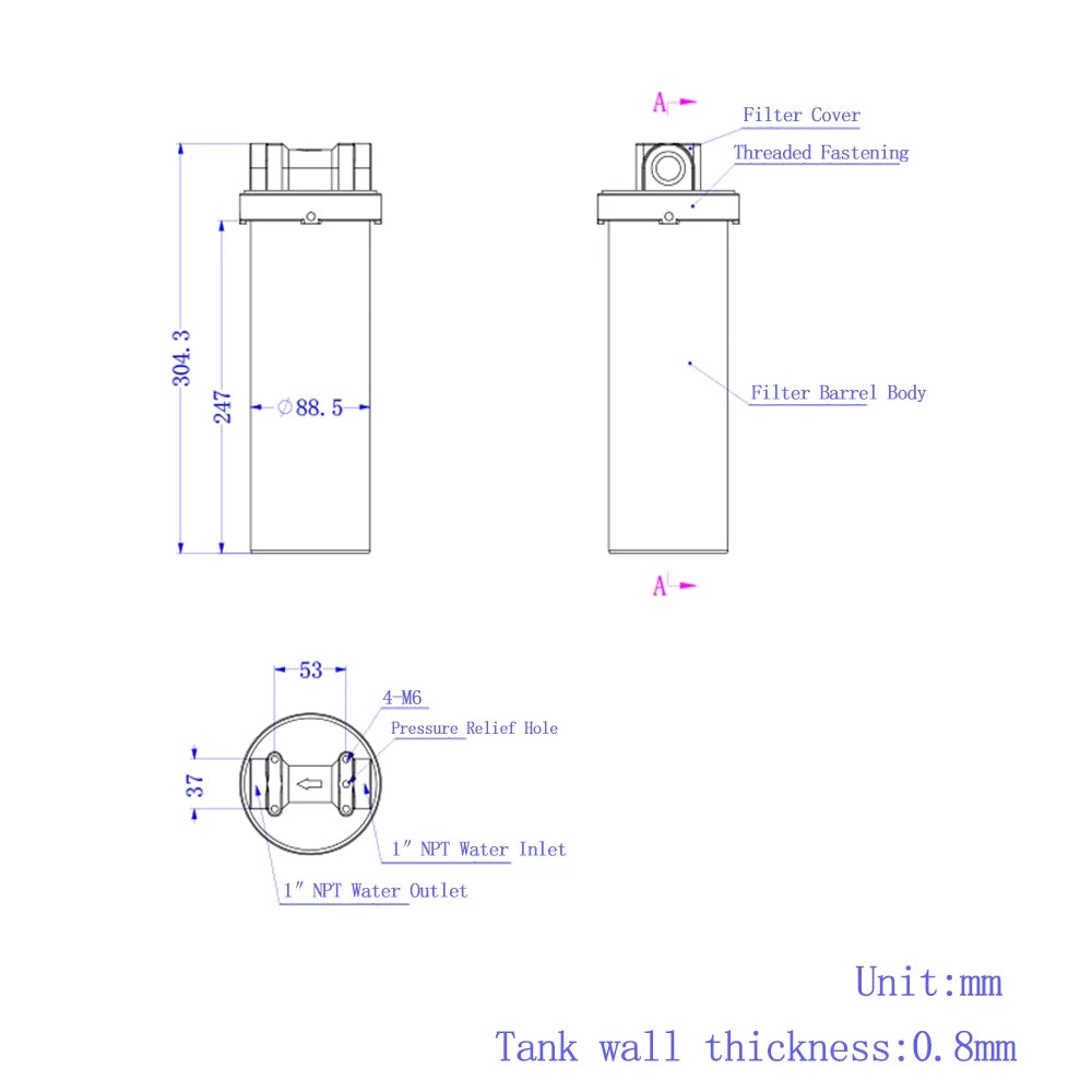 Water Heavy-duty Bracket Pressure PreAsion with 1"NPT Cartridges for Filter 10"L Housing