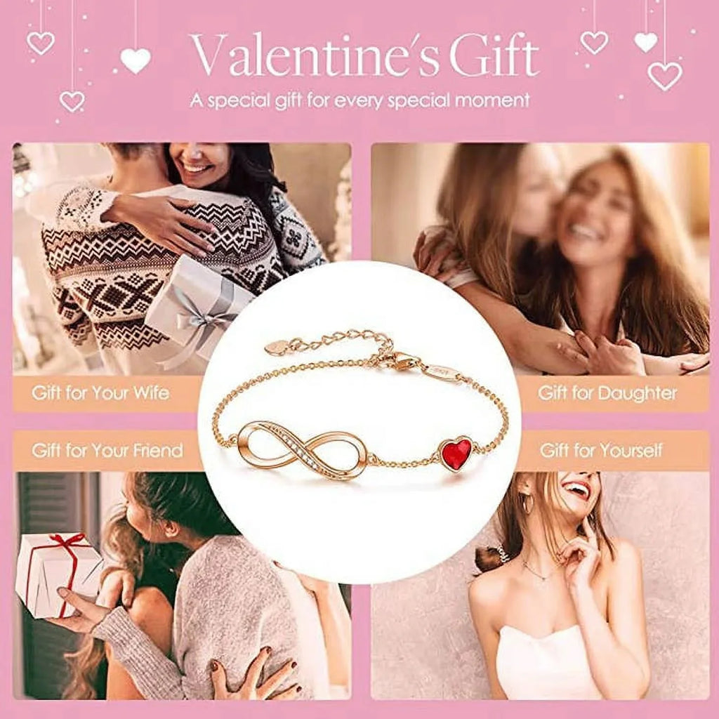 Rose Infinity Silver Sterling Gold 925 Bracelet Crystal Red