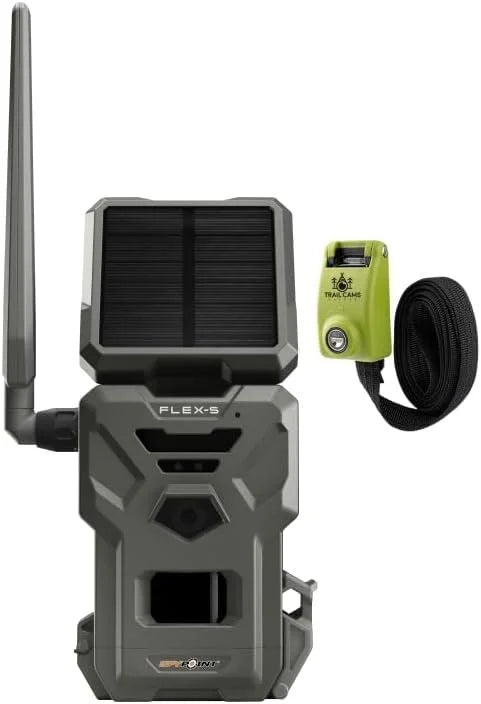 Strap Steel 100-foot Battery Panel, Backup Flash/Detection Battery, LTE Connectivity, Internal + SPYPOINT Solar Flex-S Optional Cellular Solar Reinforced Integrated Trail Camera Range,