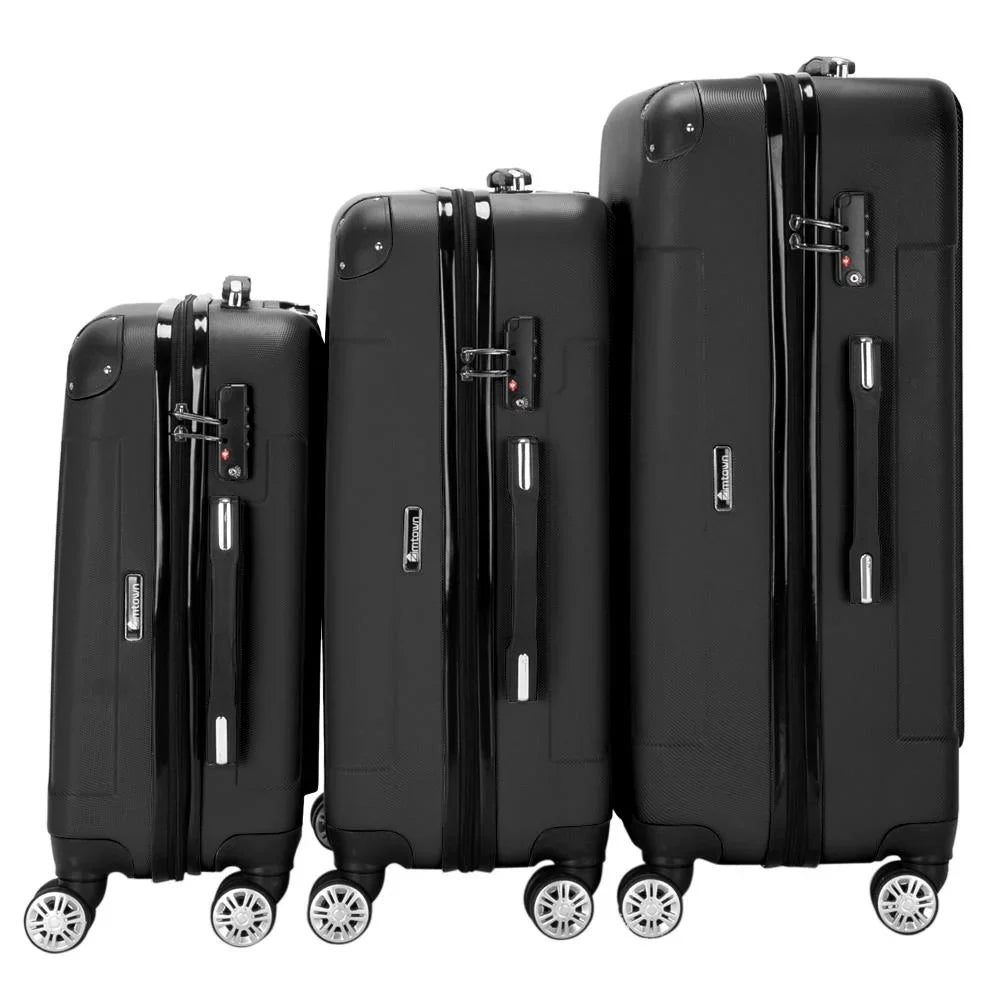 Winado Trolley Bag Set 3 Black Pcs ABS Travel Luggage Suitcase