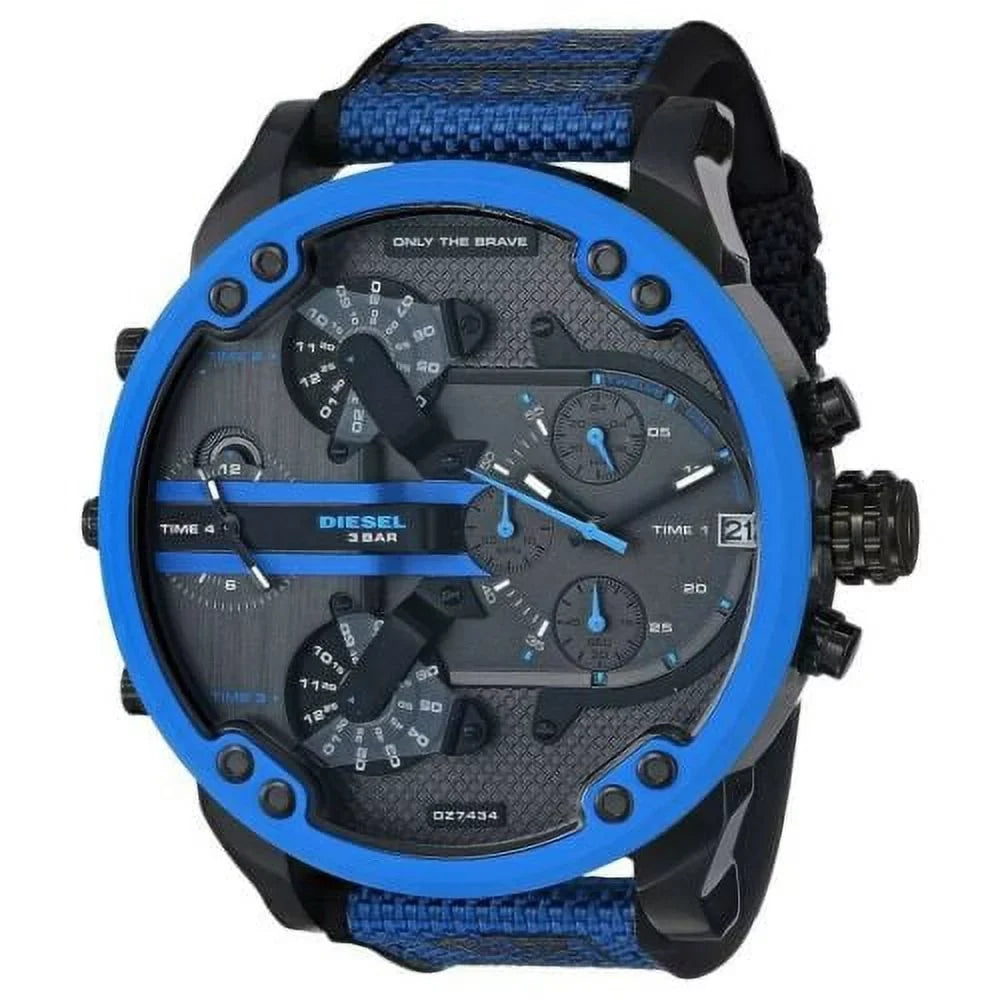 BLACK DADDY 2.0 BLUE 4 DZ7434 NEW CHRONOGRAPH WATCH DIESEL MEN'S NYLON TIME MR.