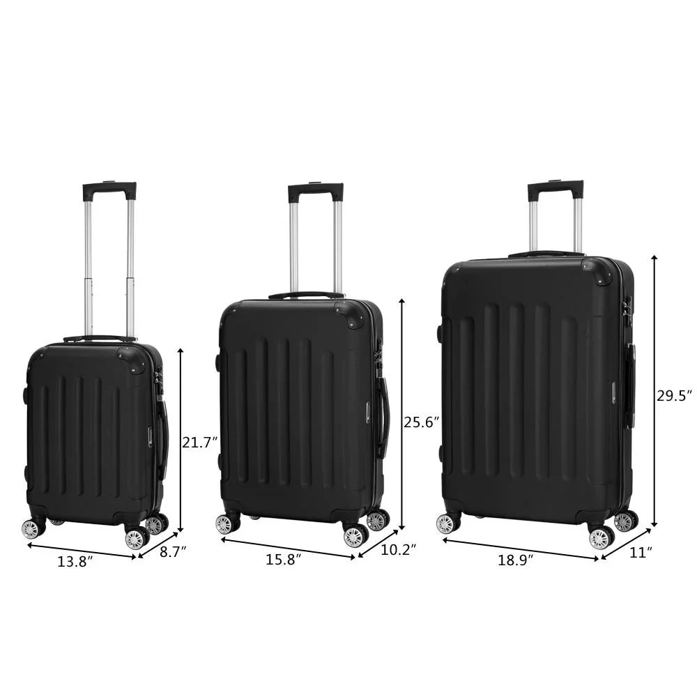 Winado Trolley Bag Set 3 Black Pcs ABS Travel Luggage Suitcase