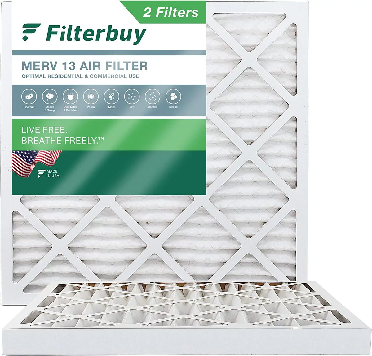 Air HVAC (2-Pack) MERV Pleated AC 13 Furnace 20x20x2 Filters Filterbuy