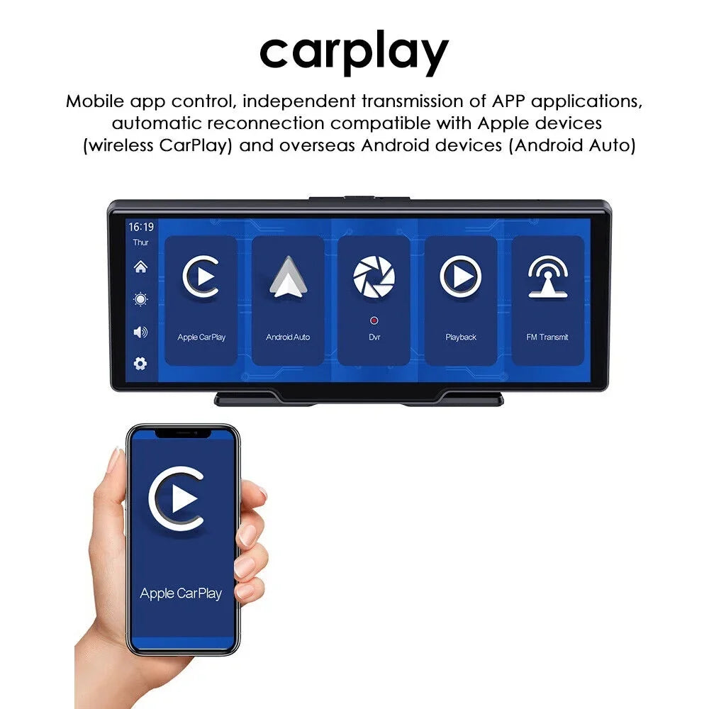 and Carplay 2K Car - WIFI Stunning 10.26'' Dash DVR Touch Resolution Android Screen Smart KingFurt Auto Camera Compatibility Wireless