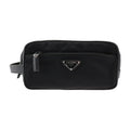 bag black leather 2NA819 (Good) clutch Pre-Owned nylon handbag silver hardware Prada logo second PRADA triangle