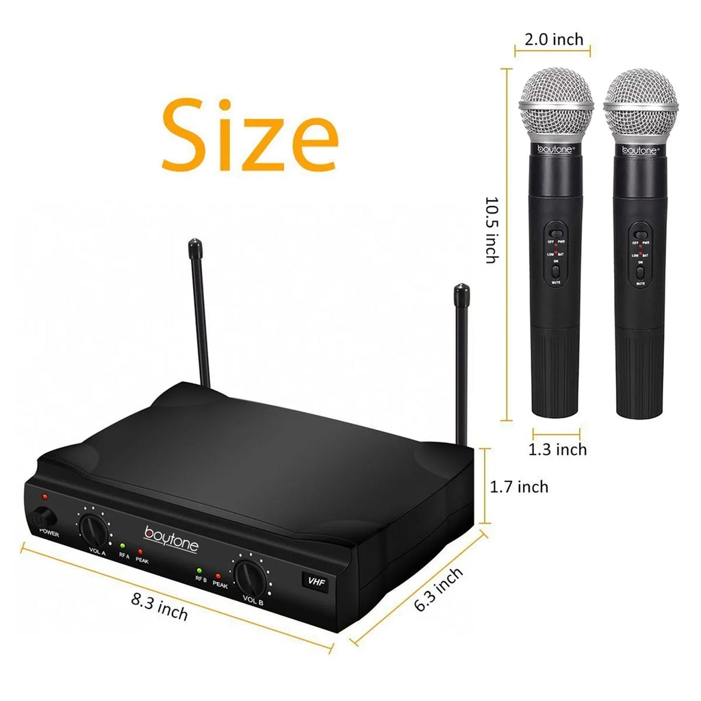 Dual BT-42VM VHF Mic System - Transmitter Receiver, Carrying DJ, Fixed Dual for Wireless Dynamic Boytone Karaoke, Wireless Handheld Channel Mics, Conference, Microphone Frequency 2 Church, Cases