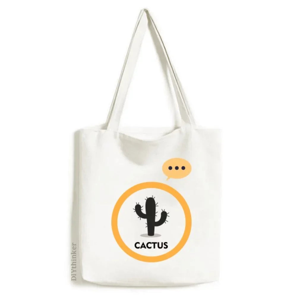 Expression Cactus Canvas Tote Bag Succulents Shoulder Green Outline Sack