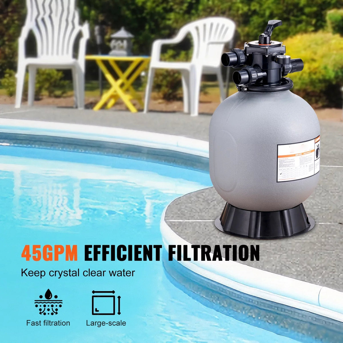 with Sand Filter Pool Valve BENTISM 7-Way Filter 19" Above Inground Sand Swimming