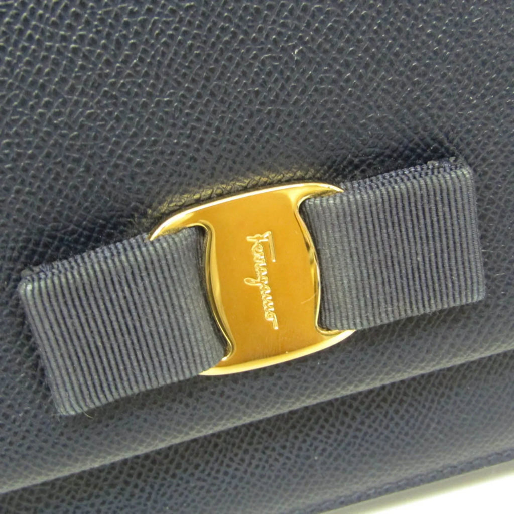 Bag Ferragamo 0011 Navy (Good) AU-21 Vara Shoulder Salvatore Leather Pre-Owned Women's