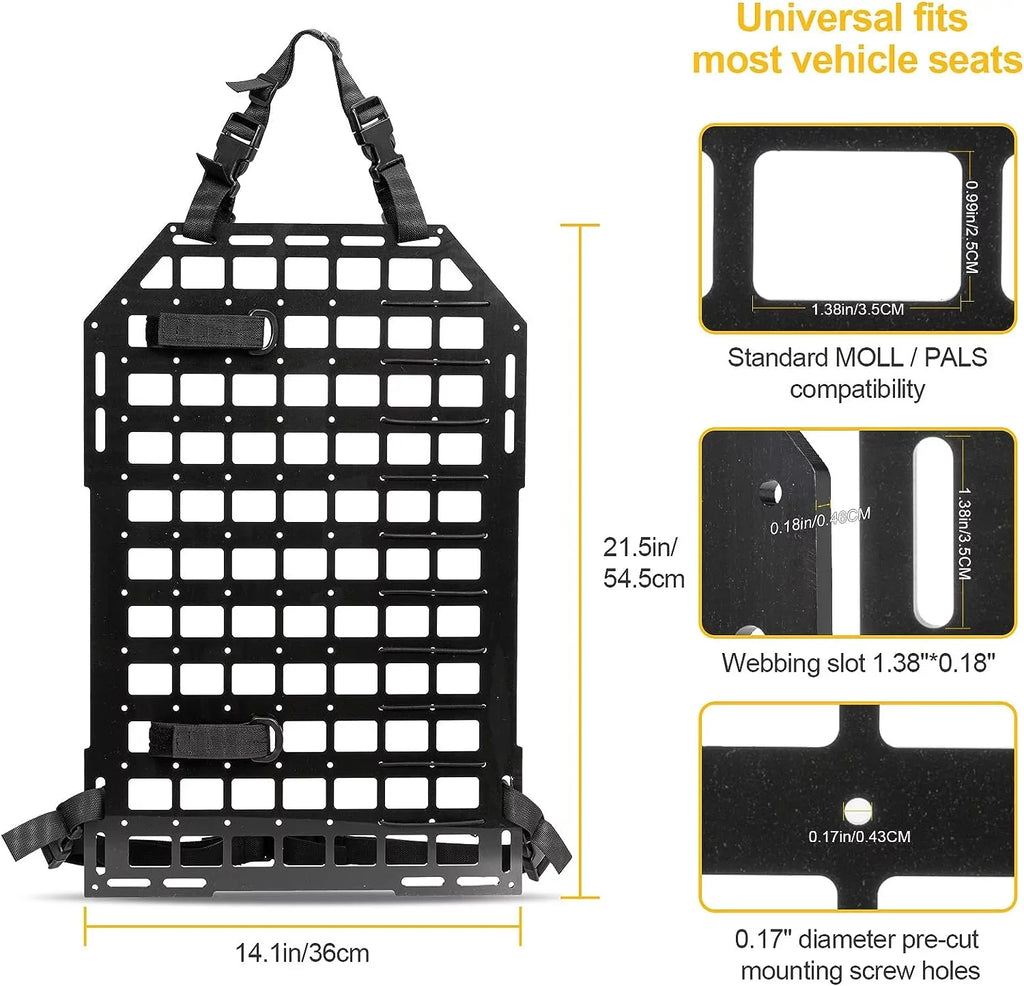 Universal Seat 2x Storage Seat 21.3"*14.2" Panel Vehicles for Tactical Molle Back Organizer Truck Car Back Organizer Rigid