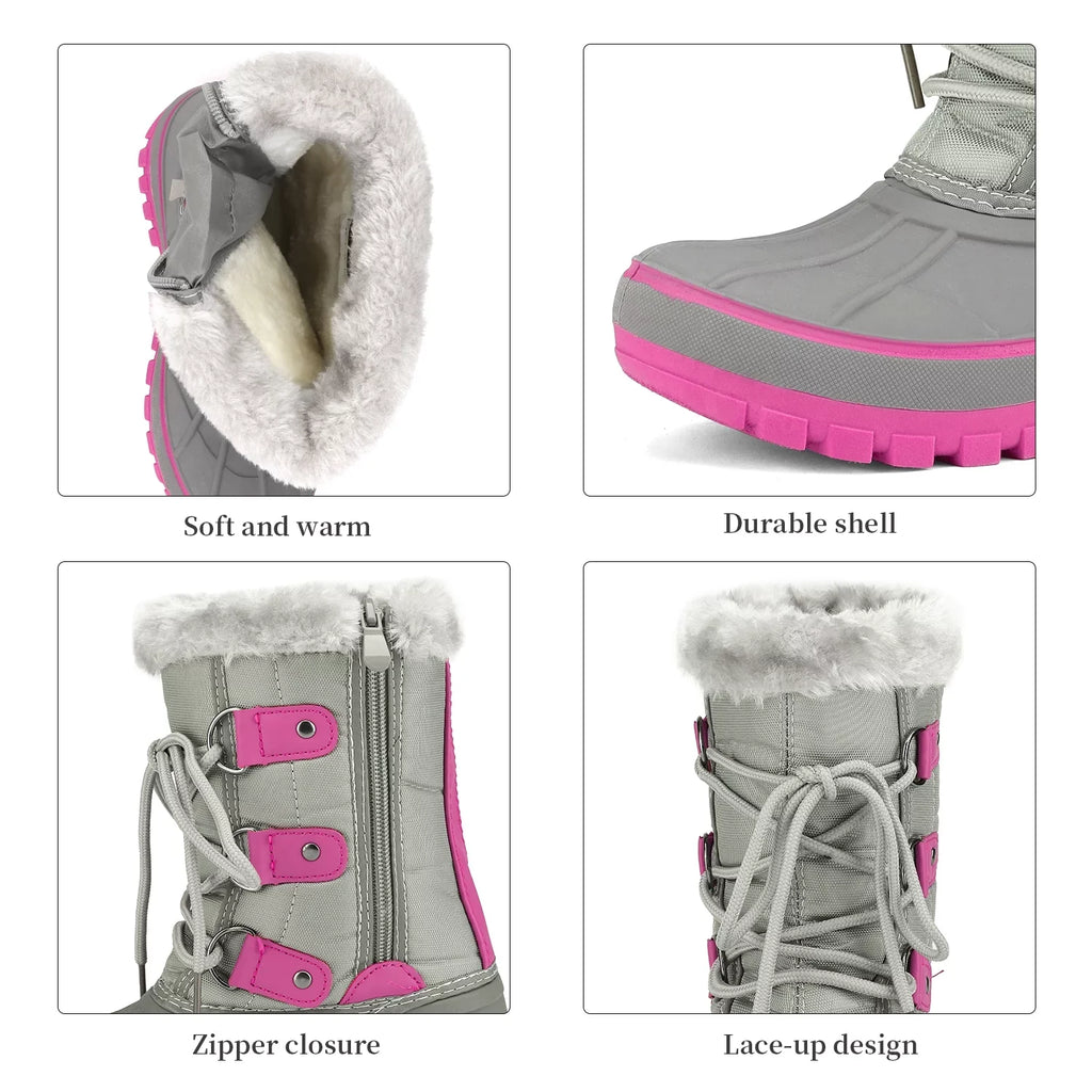 Ankle Boots GREY/FUCHSIA 5 Faux Soft Pairs Big Winter Fur-Lined Warm Toddler Kid Boots FORESTER Dream Kids Boys Shoes Size Snow Girls