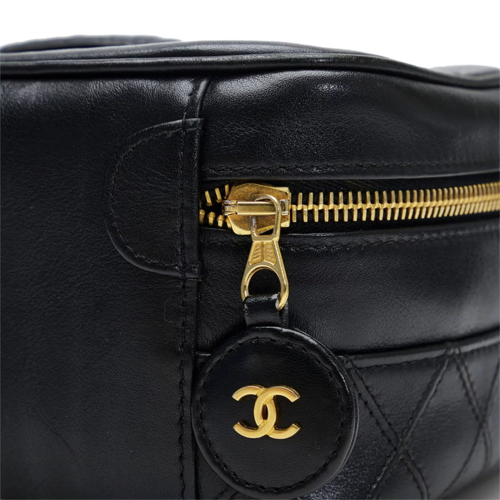 Bag Pre-Owned Ladies CHANEL (Fair) Lambskin Bicolore Cocomark Vanity Black Handbag Chanel