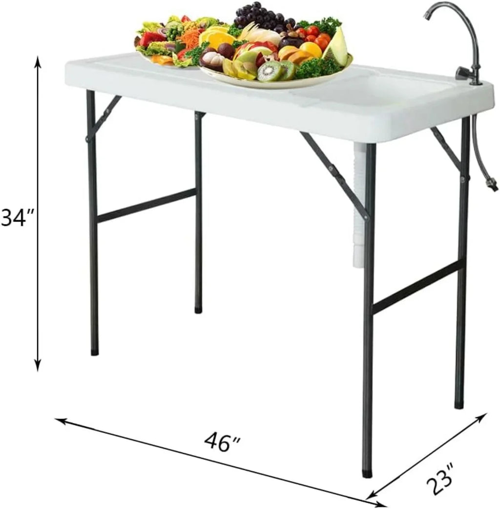 Table, Folding Faucet, for Table Camping Camping Table Portable Cleaning Outdoor Fish Kitchen Folding with & Fish Sink Garden Sink Picnic Folding