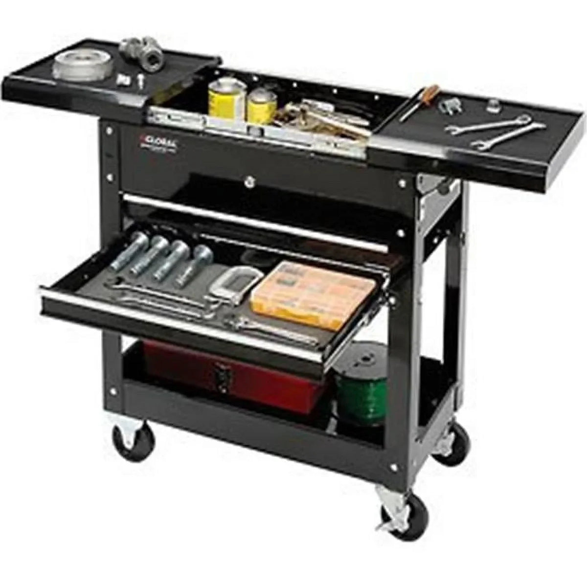 W/ Cart 27" Industrial 2-Drawer Black Tool Top, Sliding Global