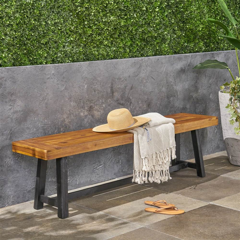 in Outdoor Raphael and Teak Bench Sandblast Black