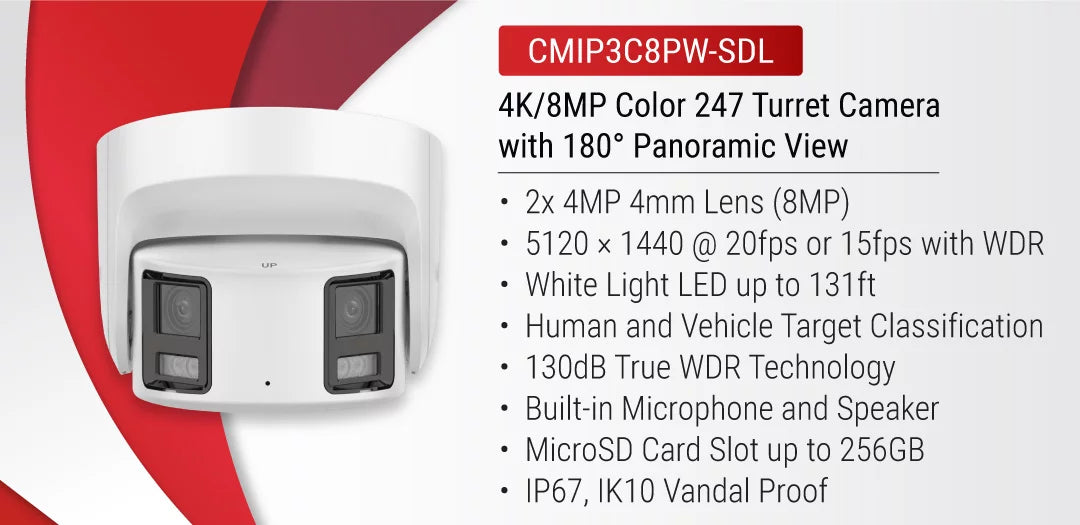 4mm 247 180 IP CMIP3C8PW-SDL Camera HD Dome LTCMIP3C8PW-SDL Full Color LTS Panoramic 8MP WDR Turret