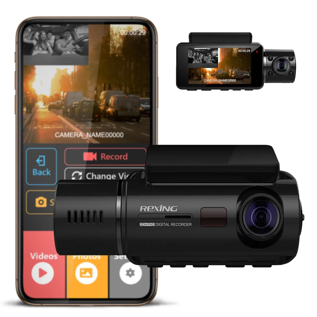 Inside Front with Cam Cabin and HD Dash Wi-Fi Dual Rexing Basic Camera Full 1080p V3