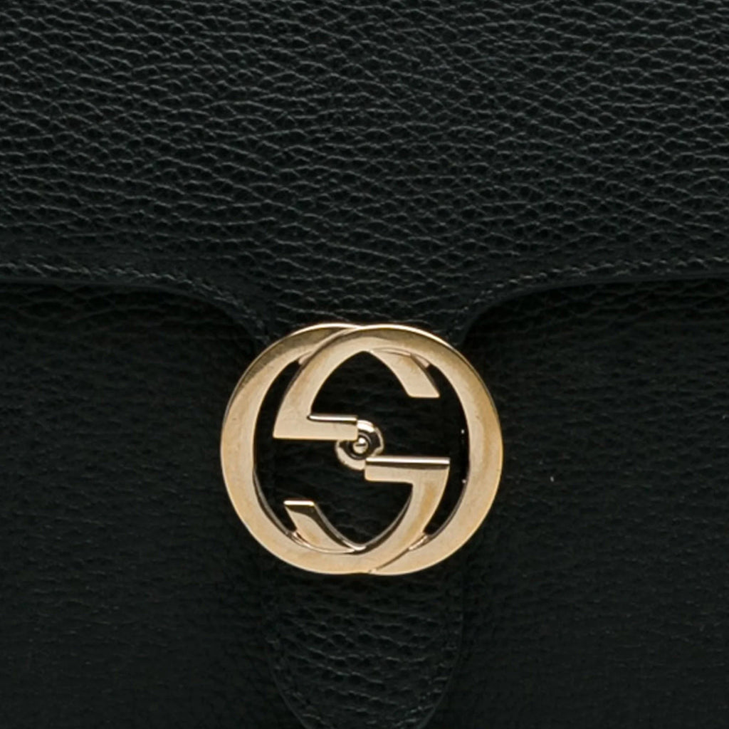 (Good) Authenticated G Leather Dollar Interlocking Crossbody Unisex Calf Gucci Medium Pre-Owned Bag Black