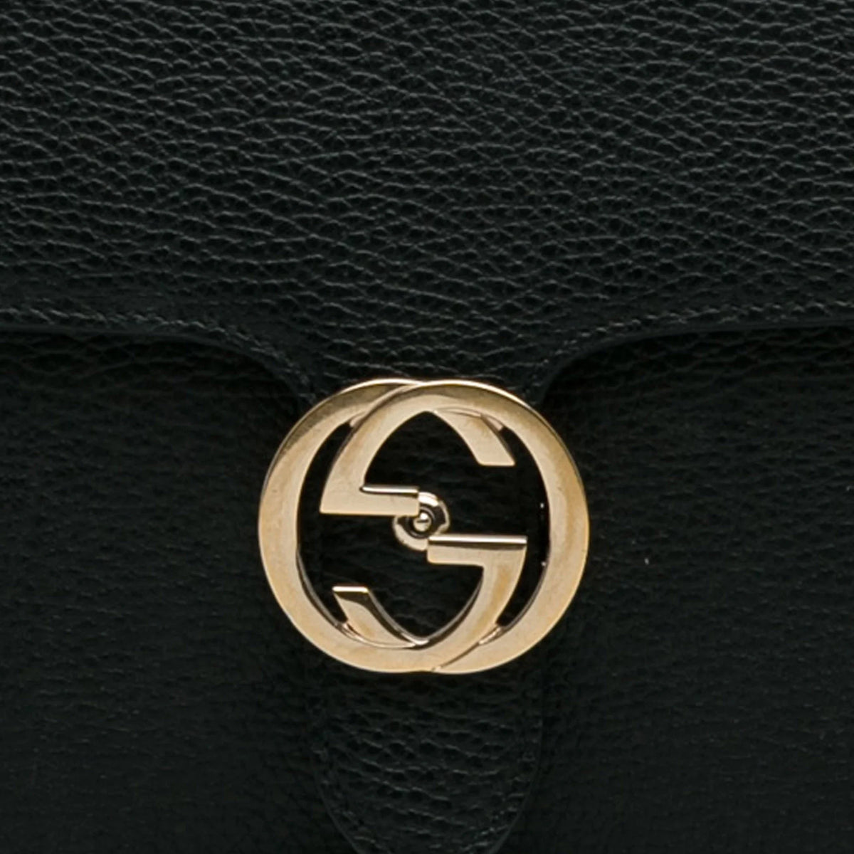 (Good) Authenticated G Leather Dollar Interlocking Crossbody Unisex Calf Gucci Medium Pre-Owned Bag Black