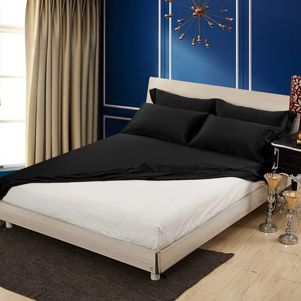 Momme Luxury Mulberry Black 19 Queen, HAOFEI Sheet Seamless, Silk Fitted