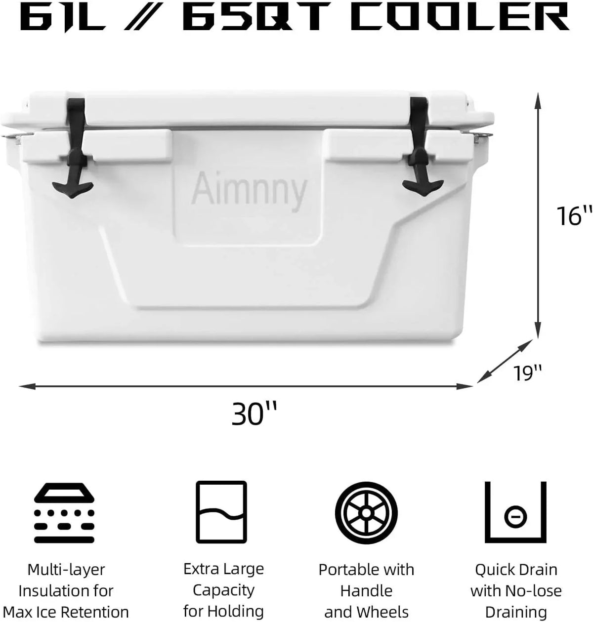 Ice Cooler Insulated 65QT, Large Box Chest Portable Extra Capacity