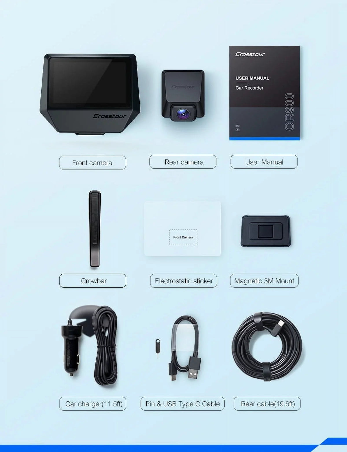Dual Camera with Cars GPS Dashboard Camera Screen Night G-Sensor, Monitor Inch IPS Crosstour Cam, 3 170 Dash and Vision CR900PRO 2.5K for Cam Dash Recorder Car Front Rear Parking Magnetic Backup WDR