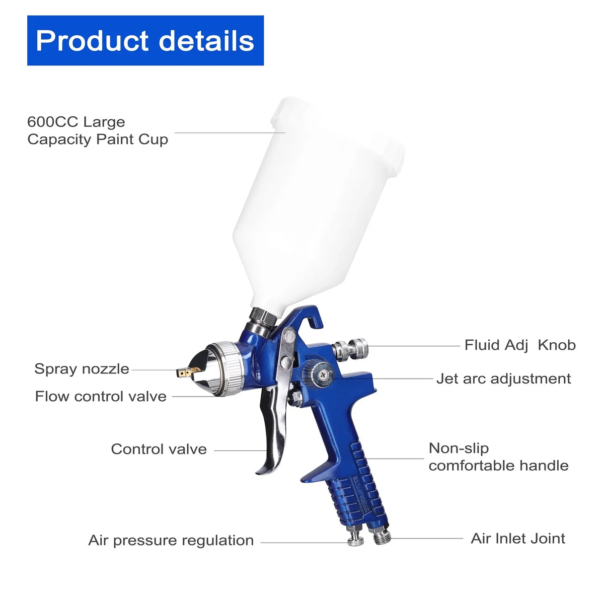 Stainless Kit, Airbrush Steel Sprayer, Device Auto HVLP Air Car Spraying Capacity Repairing Set, Large Tool Paint Pinnaco Paint