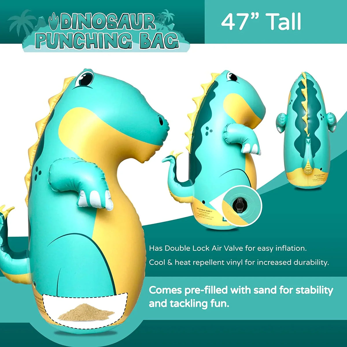 47 with Dinosaur Sand -Kids Punching Stegosaurus Bag Green |Filled (Inflatable Dudes) inches