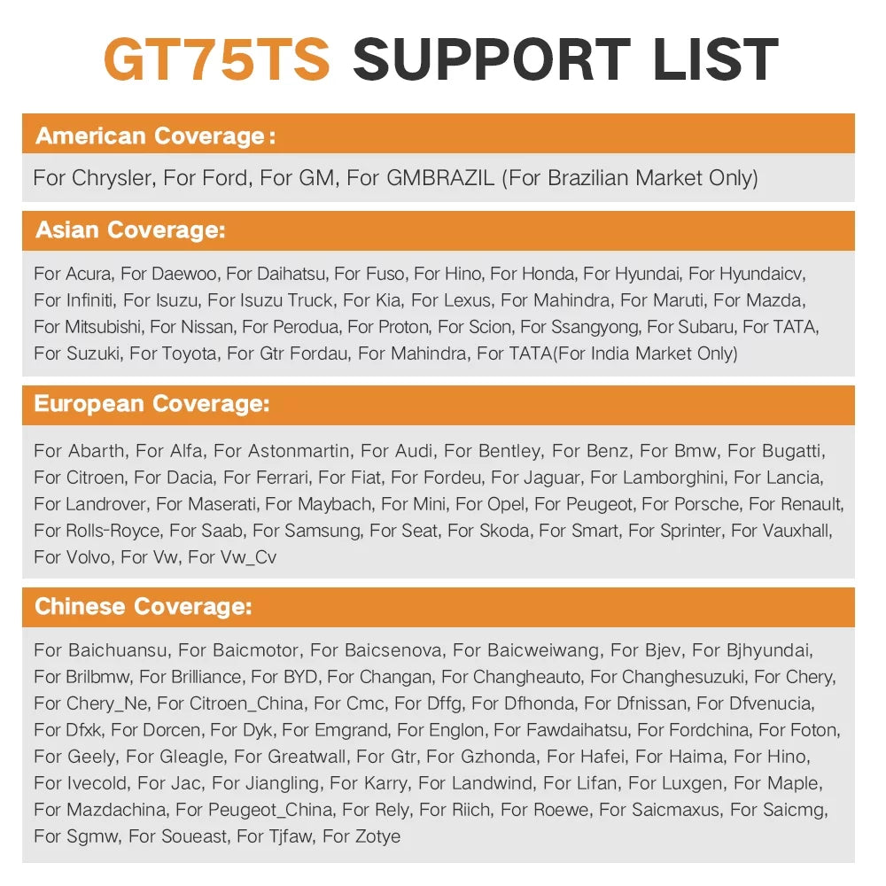 ECU Foxwell Test Professional Coding All Automotive OBD with TPMS Reader Tool OBD2 Services Code Tool Scanner System Tool Car EOBD 36 Reset Diagnostic Programming GT75TS Active Bidirectional Scanner