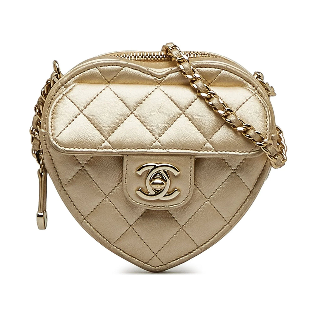 Authenticated Heart Mini Pre-Owned Bag Gold Unisex in CC Crossbody Crossbody Lambskin Love Chanel (Good) Leather