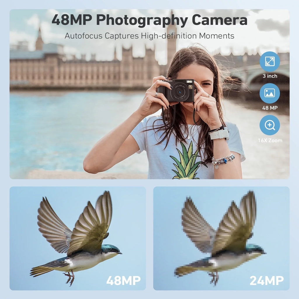Macro for YouTube Camera Camera 16X Vlogging 180°Flip Photography Digital 3’’ 4K & Digital Flash, Zoom Function with Camera 48MP MARVUE Liftable Screen