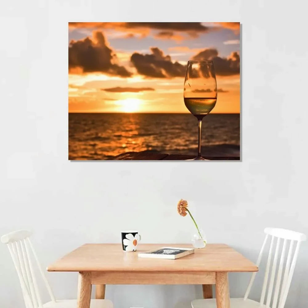 Art at Glass Prints Home Artwork beach Living Painting Office Room Framed white on wine Bedroom of on Canvas Wall the for Decor Inch sunset Poster PRATYUS Sundowners 20x16 Pictures