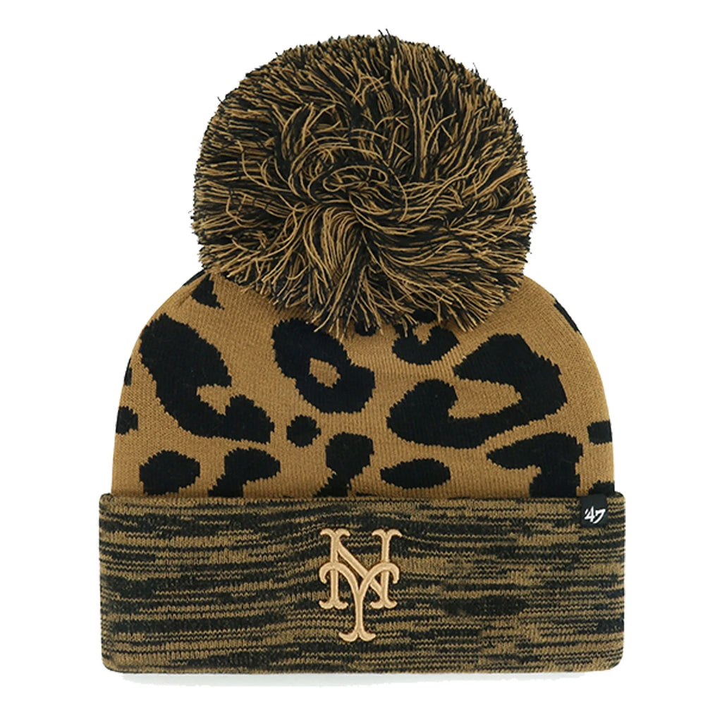 Rosette Cuffed with New York Mets Pom Women's '47 Hat Knit Leopard