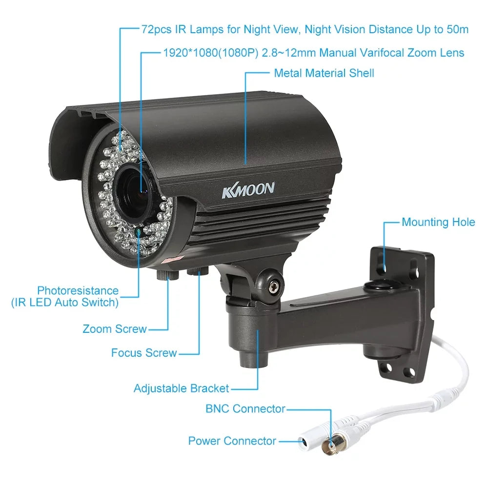 Camera 2.0MP, Analog System Use, - AHD PAL LEDs, 72 Varifocal IR-CUT 1080P IR 1/3” with Indoor Sony Vision, CMOS Manual Night 2.8~12mm Weatherproof, Zoom CCTV Lens