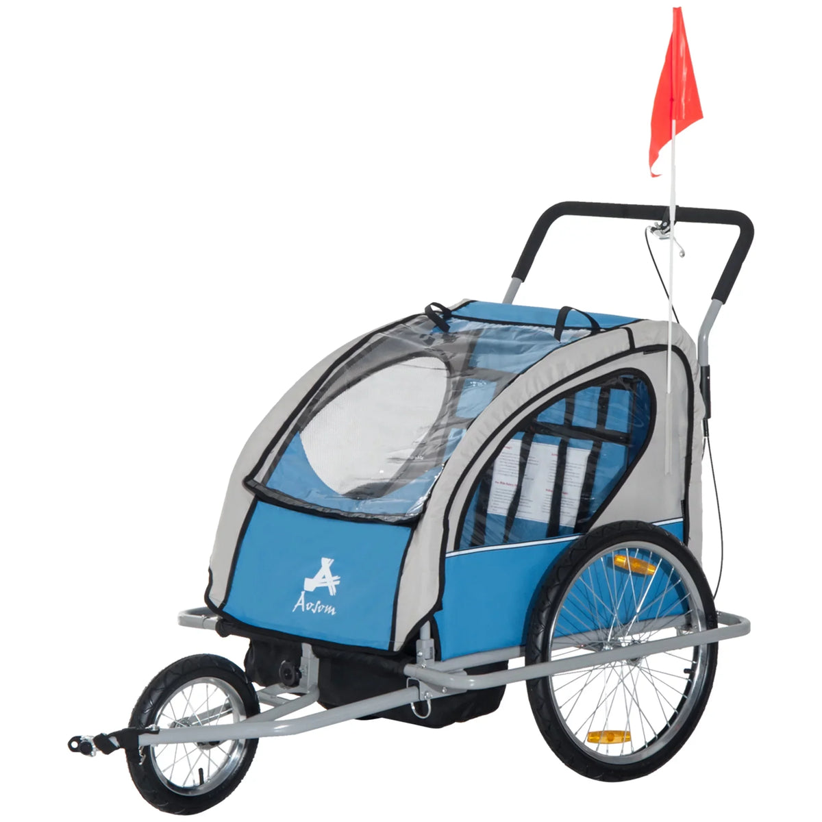 Safety Two-Wheel - Trailer 2 Harnesses 2-In-1 Bicycle Child Double Aosom With Elite Cargo Blue And Jogger
