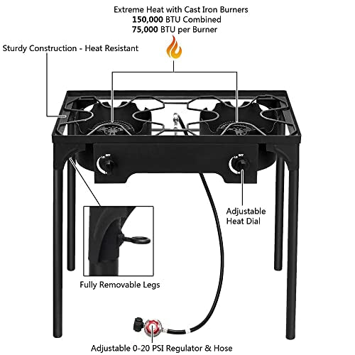 Knobs BBQ, with Gas Backyard Cooker Cooking, Stove and 150,000 Cooking, for Removable 2 Legs, Outdoor Control BTU Frying Outvita for Burner Temperature Baking Propane Camping