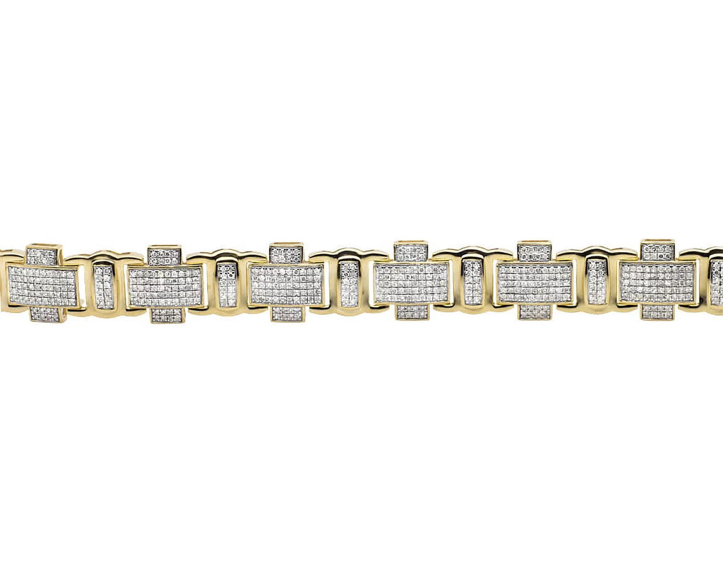 4.5ct 8" Yellow Cross Link Diamond Genuine Statement Bracelet Gold Men's 10K Pave