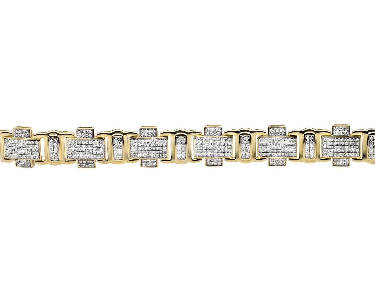 4.5ct 8" Yellow Cross Link Diamond Genuine Statement Bracelet Gold Men's 10K Pave