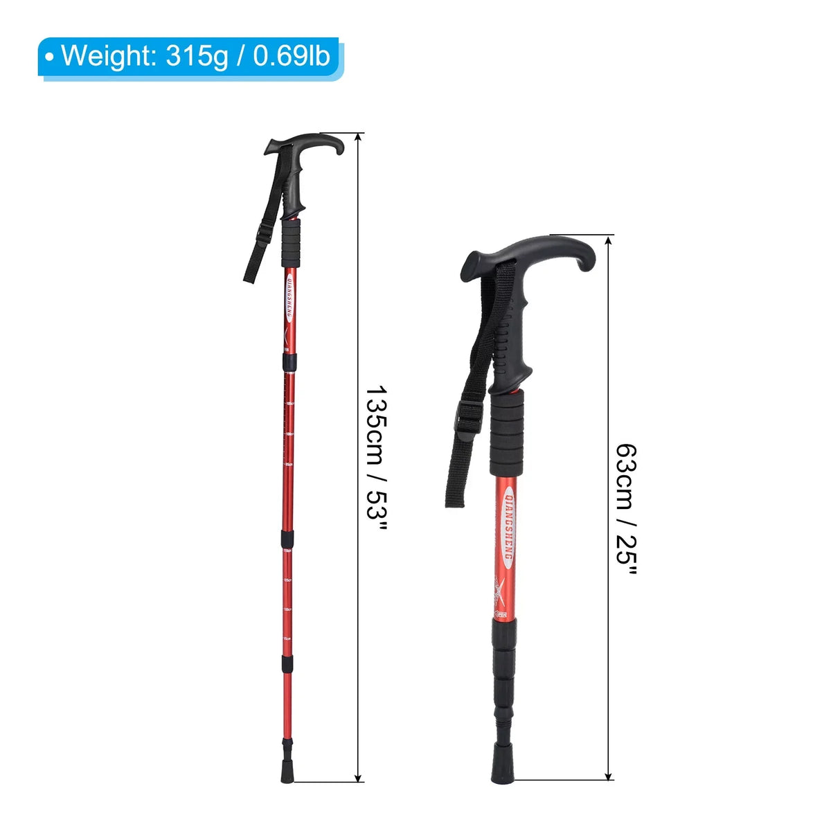 Poles Handle, Uxcell Trekking Hiking 43 Pole Telescopic Red Collapsible T Inch