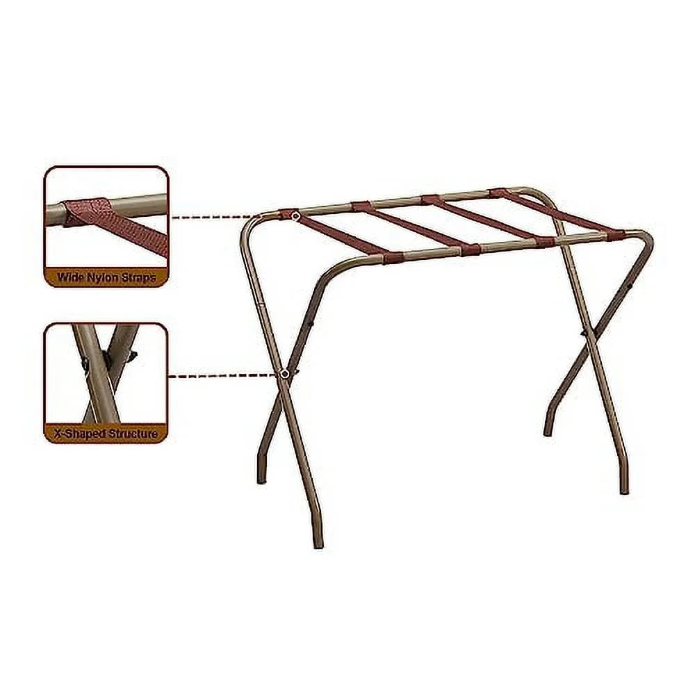 Rack Luggage Furniture Bedroom Brand Foldable Guest Room, Finish for Stand Metal Suitcase - Hotel, Kings Gold